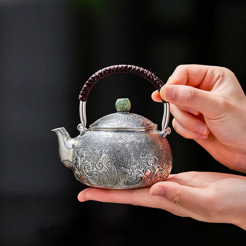 Handmade Pure Silver Teapot Jing Bo Wan Li 280ml