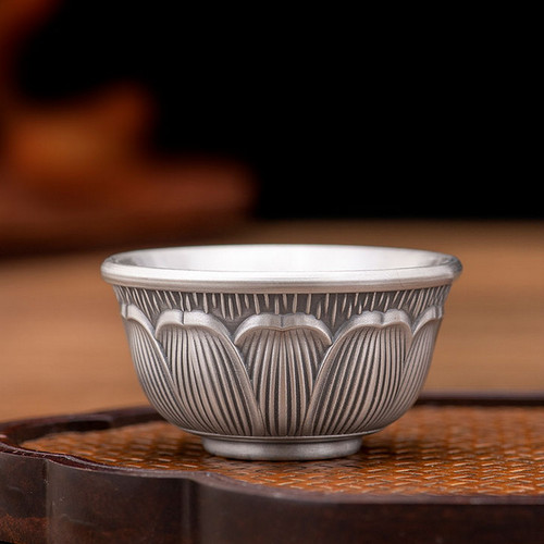 Handmade Pure Silver Teacup Lotus 40ml