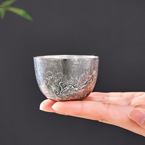 Handmade Pure Silver Teacup Jin Song 60ml