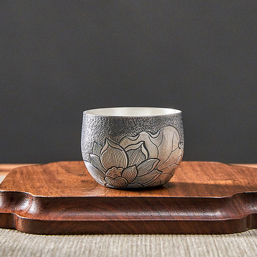 Handmade Pure Silver Teacup Lian Yun 75ml