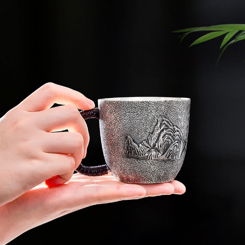 Handmade Pure Silver Tea Mug Shan Lian 300ml