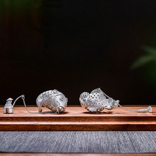 Handmade Pure Silver Loose Tea Strainer Goldfish