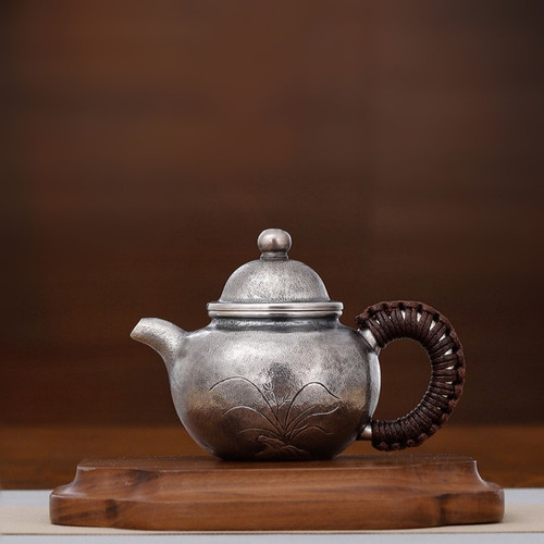 Handmade Pure Silver Teapot Lan Hua Duo Qiu 128ml