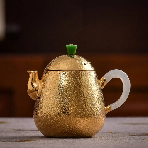 Handmade Pure Silver Teapot Gold Plated Long Dan 108ml