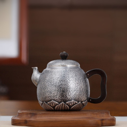 Handmade Pure Silver Teapot Lian Hua Pao Zun 228ml