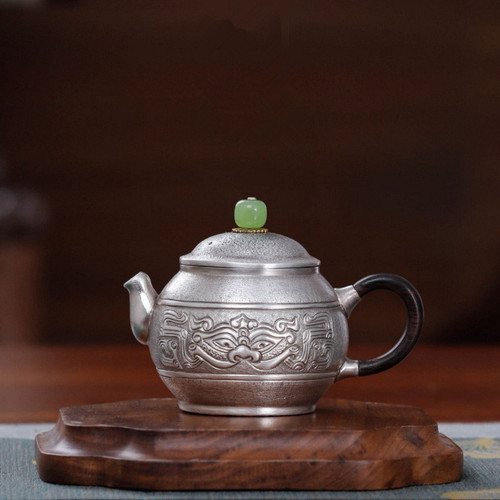 Handmade Pure Silver Teapot Da Du Shou Wen 158ml