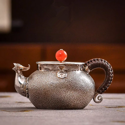 Handmade Pure Silver Teapot Feng Ming Shou Zui 120ml