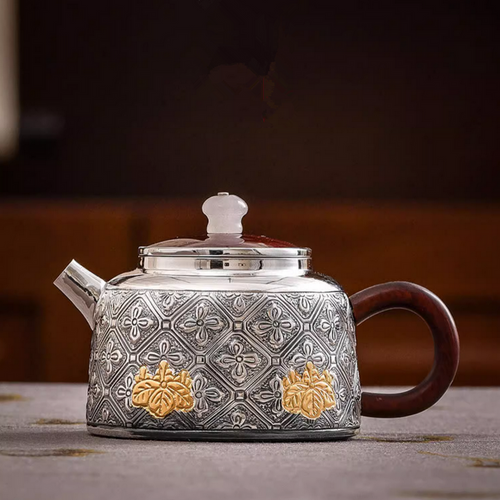 Handmade Pure Silver Teapot De Zhong Hai Tang 258ml