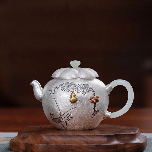 Handmade Pure Silver Teapot Ru Yi Hu Lu 198ml