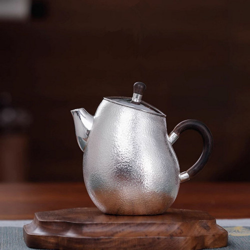 Handmade Pure Silver Teapot Eggplant 258ml