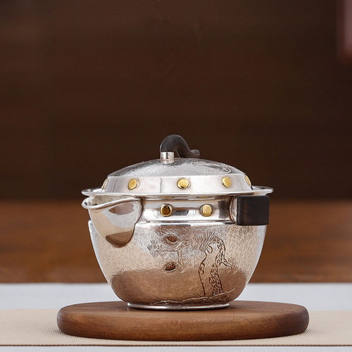 Handmade Pure Silver Teapot Song Xia 110ml
