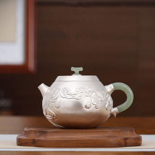 Handmade Pure Silver Teapot Hu Lu Ru Yi 218ml