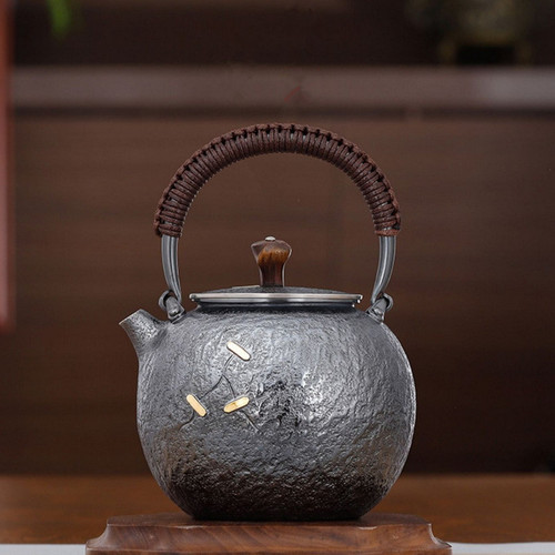 Handmade Pure Silver Kettle Long Dan Bu Ding 648ml