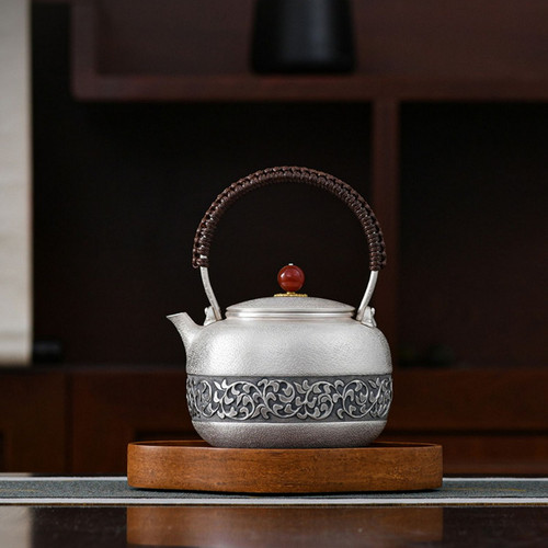 Handmade Pure Silver Kettle Chan Zhi Yun Wen 968ml