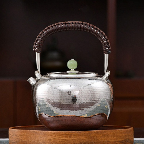 Handmade Pure Silver Kettle Zhui Mu Ping Guo 800ml