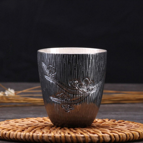 Handmade Pure Silver Teacup Zuo Jiu Mei Hua 48ml