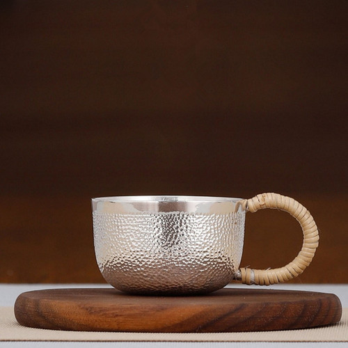 Handmade Pure Silver Teacup Ri Shi Zhui Mu 40ml
