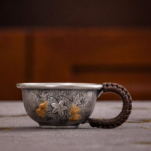 Handmade Pure Silver Teacup Ru Yi Hu Lu 48ml