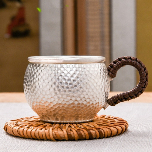 Handmade Pure Silver Teacup Yuan Dian Chui Wen 80ml