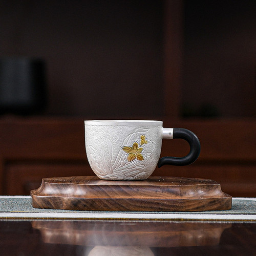 Handmade Pure Silver Teacup You Ran Lan Hua 90ml