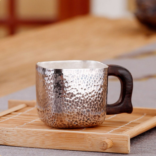 Handmade Pure Silver Teacup Si Fang Zhong Yuan 45ml