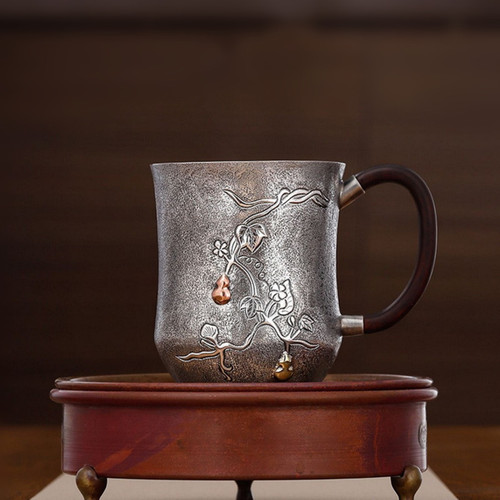 Handmade Pure Silver Tea Mug Hu Lu Man Yao 330ml