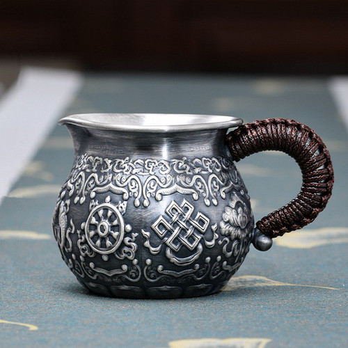 Handmade Pure Silver Fair Cup Of Tea Serving Pitcher Creamer Ba Bao Yuan Du 258ml