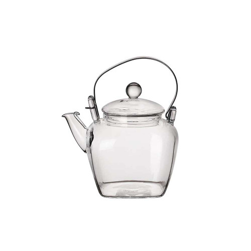 Heat Resistant Glass Teapot with Stainless Steel Ring Handle and Filter