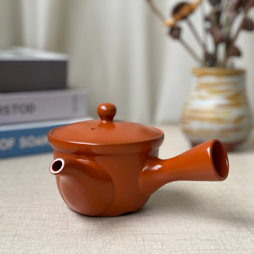 Red Side Handle Kyusu Ceramic Japanese Style Teapot with Inbuilt Filter 250ml