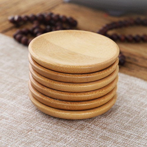 Bamboo Round Coaster Teacup Serving Tray 6 Pcs