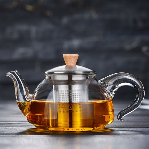 Clear Glass Teapot with Stainless Steel Infuser & Wood knob Lid XH-551 550ml