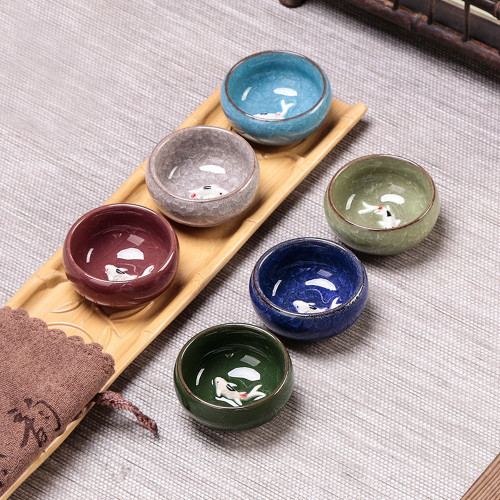 Koi In Cup Ice Veins Chinese Celadon Mini Teacups For Gongfu Tea 45ml Set of 6