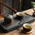 Black Ceramic Teapot w/t Ebony Handle & Teacups Travel Gongfu Tea Set In Case
