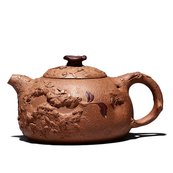 Handmade Yixing Zisha Clay Reishi Shaped Teapot with Two Teacups