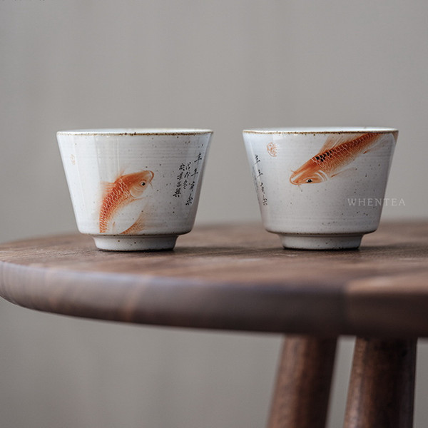 Hand-painted Fish Opera Official Kiln Chinese Ceramic Gongfu Tea Tasting Teacup 100ml