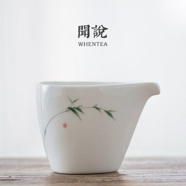 Hand Painted Green Bamboo Porcelain Fair Cup Of Tea Serving Pitcher Creamer 250ml