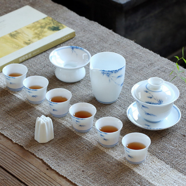 Jade Clay Hand Painted Dehua White Porcelain Kungfu Tea Teapot And Teacup Set