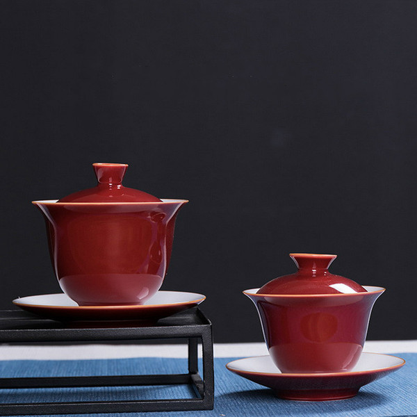 Jade Mud Red Porcelain Gongfu Tea Gaiwan Brewing Vessel