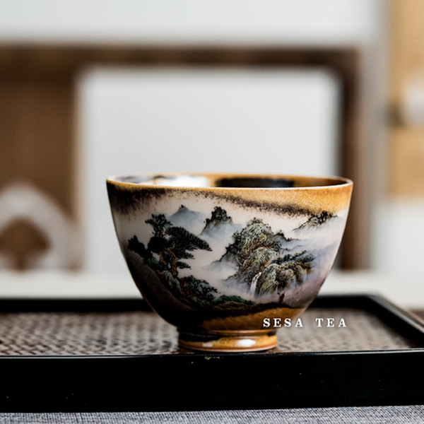 Chai Shao Liu Li Shan Shui Ceramic Gongfu Tea Tasting Teacup 70ml