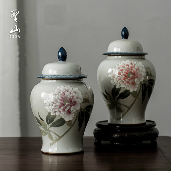 Wucai Peonie Ceramic Food Container Tea Caddy