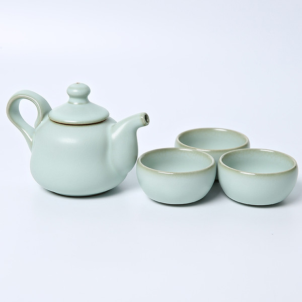 Clear Rhyme Pot Ru Kiln Ceramic Kungfu Tea Teapot And Teacup Set