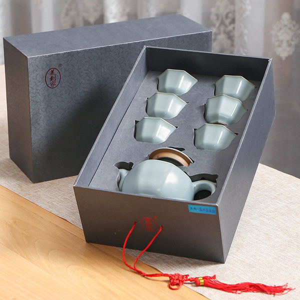 Octagonal Phoenix Teapot Ru Kiln Ceramic Kungfu Tea Teapot And Teacup Set