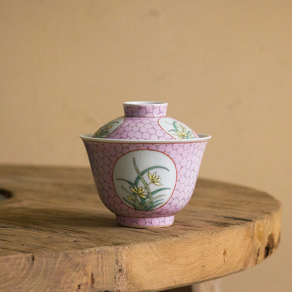 Orchid Pink Color Ceramic Gongfu Tea Gaiwan Brewing Vessel 150ml
