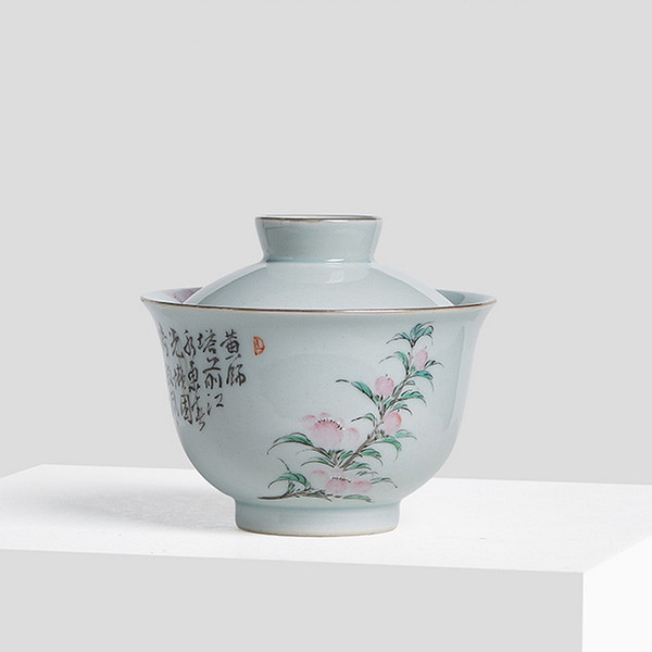 Yi Bu Hand Painted Peach Blossom Ceramic Gongfu Tea Gaiwan Brewing Vessel 150ml