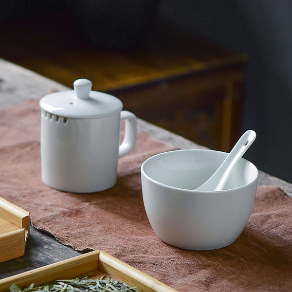 White Porcelain Standard Competition Tasting Set * Large Bowl & Mug w/t Lid & Spoon