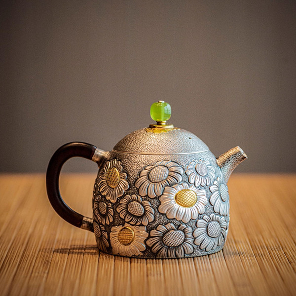Handmade Pure Silver Teapot Chrysanthemum 190ml