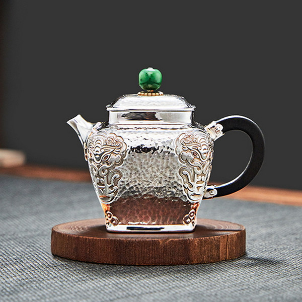 Handmade Pure Silver Teapot Si Fang Tao Tie 170ml