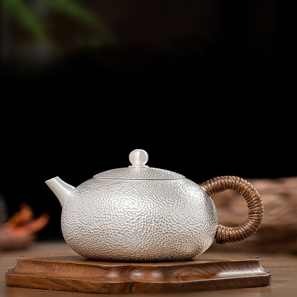 Handmade Pure Silver Teapot Chui Wen Bian Xi Shi 370ml