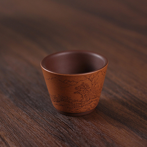 Handmade Yixing Zisha Clay Teacup Guo Hua Shan Shui 130ml