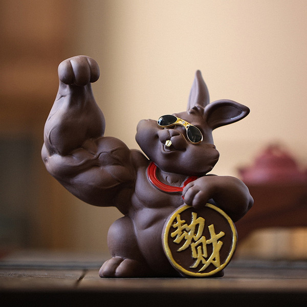 Handmade Yixing Zisha Clay Tea Pet Muscle Rabbit